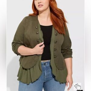Torrid Stretch Twill Peplum Military Jacket Green Plus Size 2X